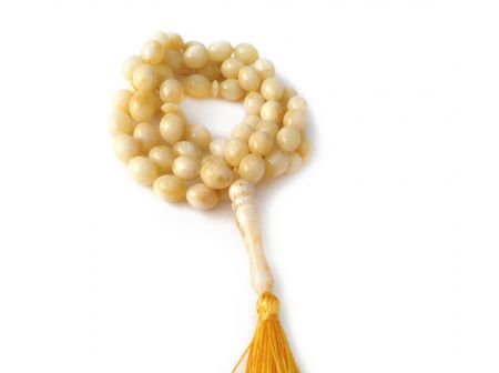 Pressed White Amber Islamic Rosary 66 Beads