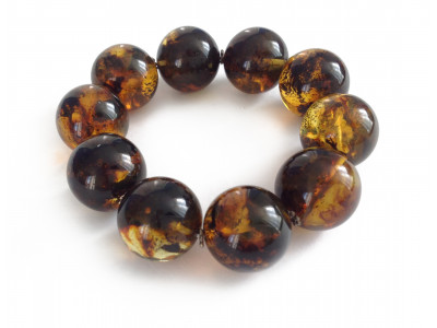 Multicolored Amber Bracelet With Metal Flowers:  20mm