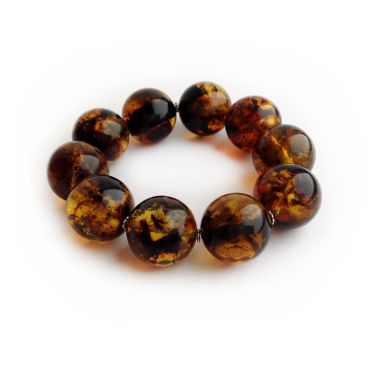 Multicolored Amber Bracelet With Metal Flowers:  22.5mm