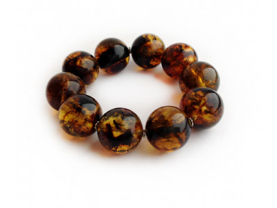 Multicolored Amber Bracelet With Metal Flowers:  22.5mm