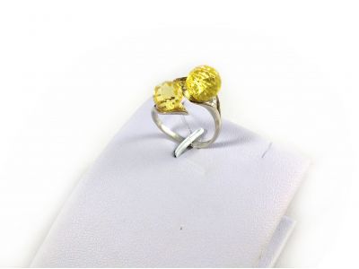 Adjustable Size Ring With Faceted Amber Beads