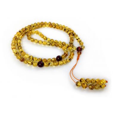 Adjustable Zen Mala With 108 Green Amber Beads: (3 sections) 7mm