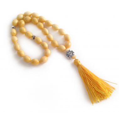 White Pressed Amber Christian Rosary