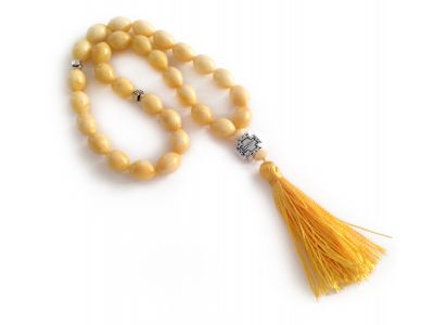 White Pressed Amber Christian Rosary