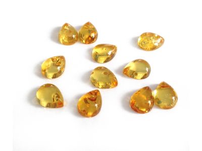 Set of 11 Drop Shape Yellow Amber Cabochons